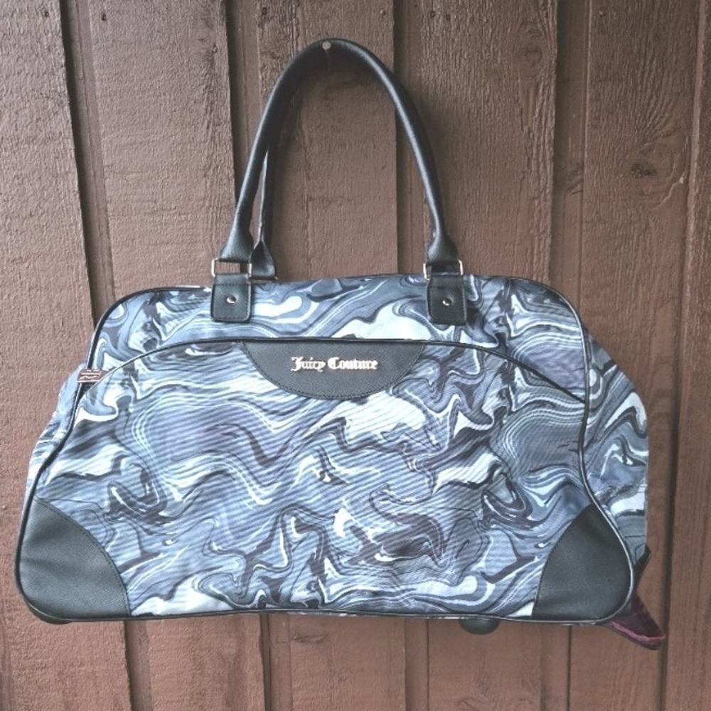 Juicy‎ Couture Black & Gray Marble Rolling Duffle Bag 22" Travel Carry-On